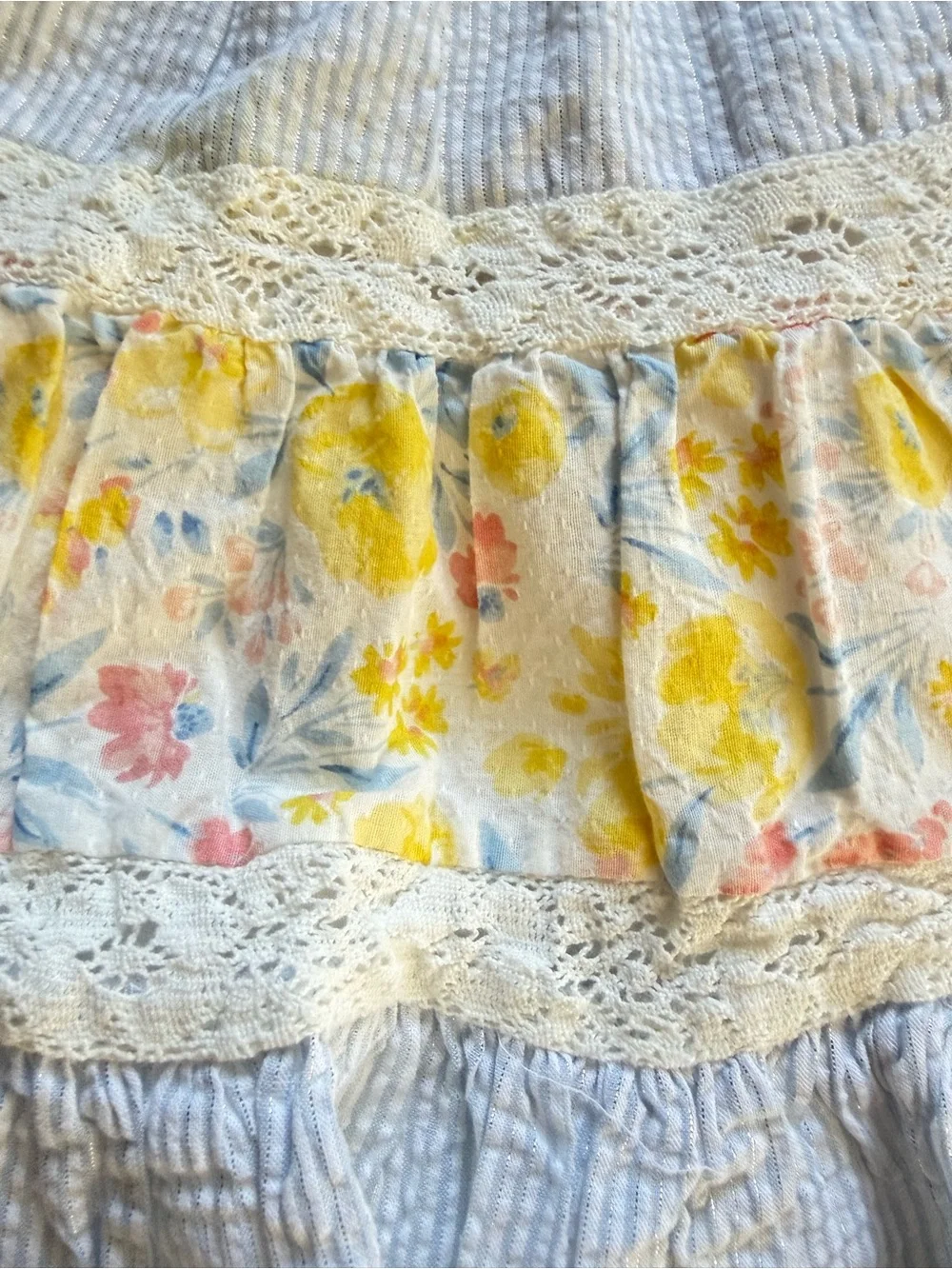 NWT Gommy Bahama Toddler Yellow Floral & Light Blue Seersucker Tiered Lace Dress
